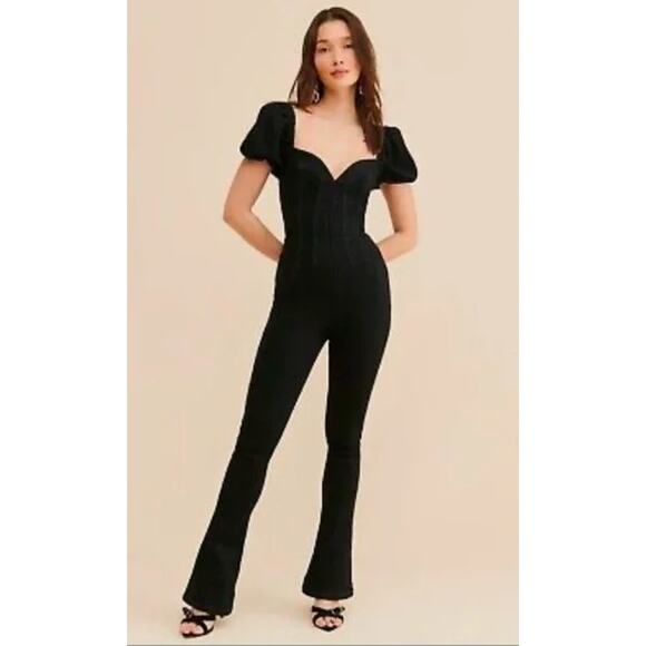 Free People Pants - Free People Black Denim Moondance Flared Jumpsuit XS